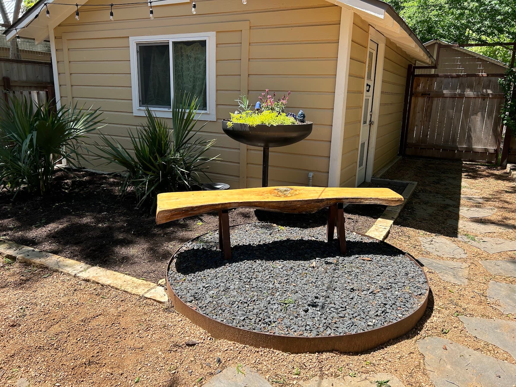 Fulton project, custom steel bench and planter combination for modern outdoor seating