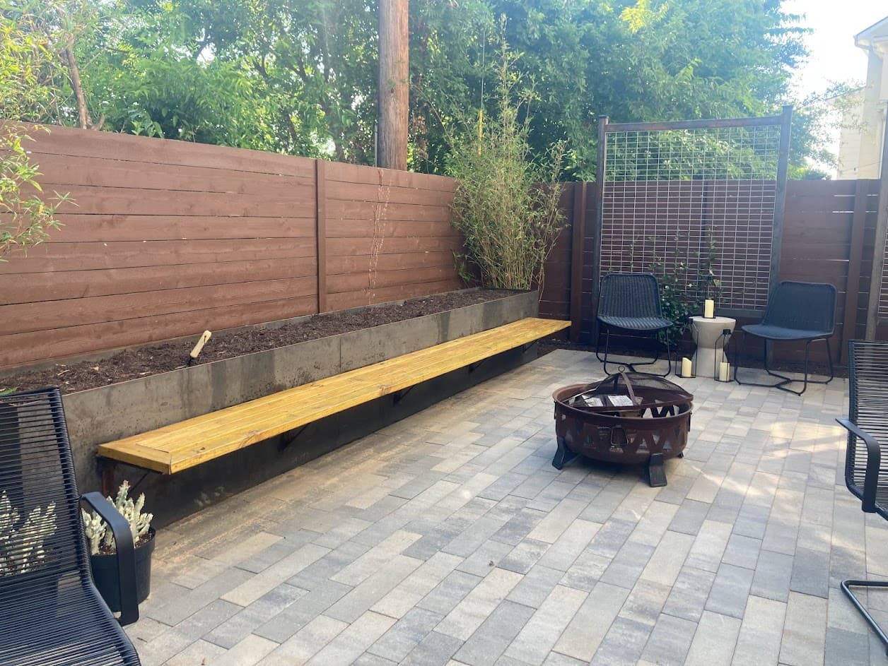 Paver patio with custom steel planters