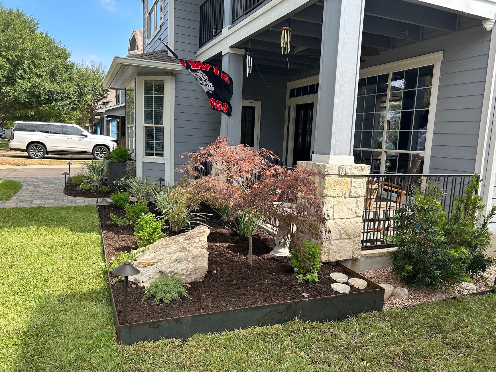 Dankert project front yard, xeriscape design with decomposed granite, limestone pathway, and native perennials