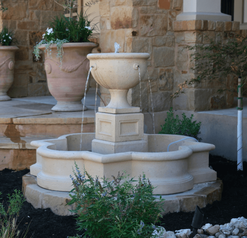 Driftwood Ranch, front door water feature