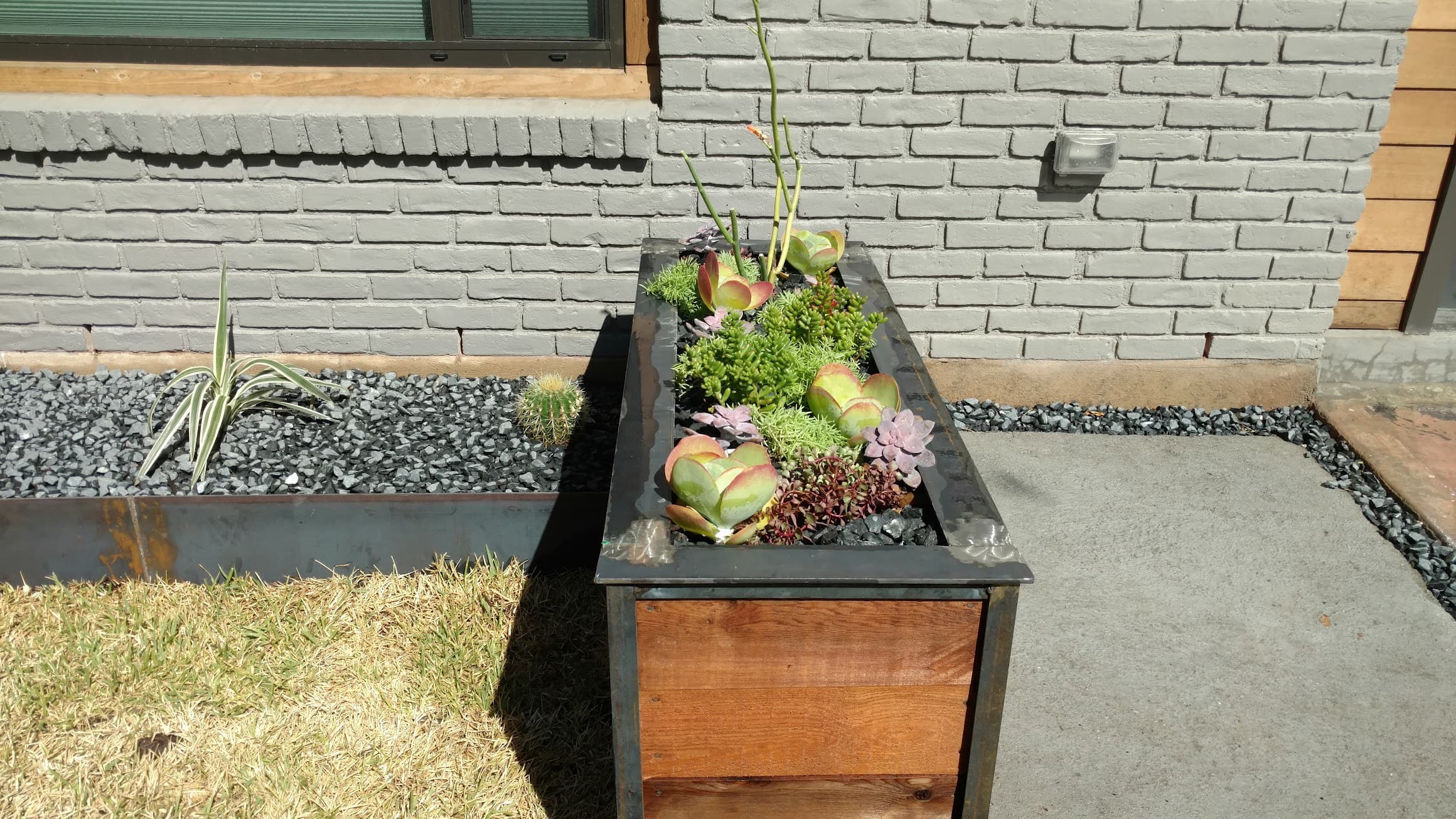 Steel and cedar planter bench Austin